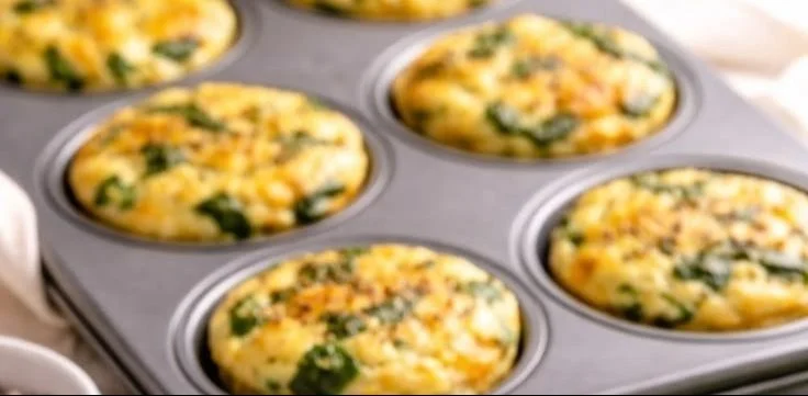 High-protein spinach muffins with cottage cheese and eggs on a plate