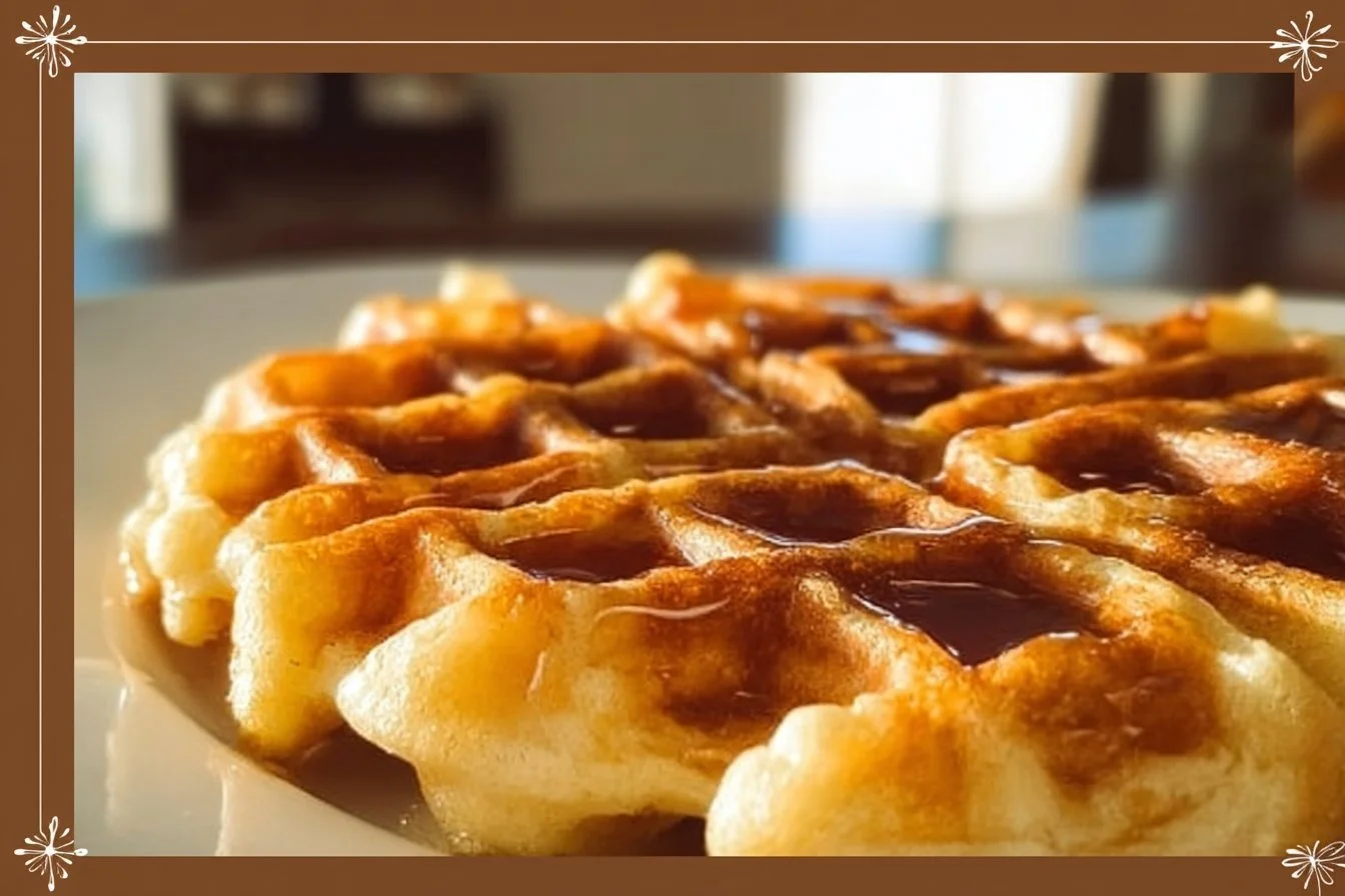 Plate of high protein waffles topped with fresh berries and maple syrup