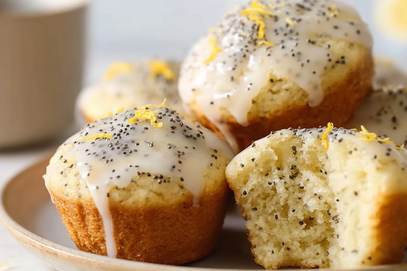 Healthy Lemon Poppyseed Protein Muffins with fresh lemon zest and poppy seeds