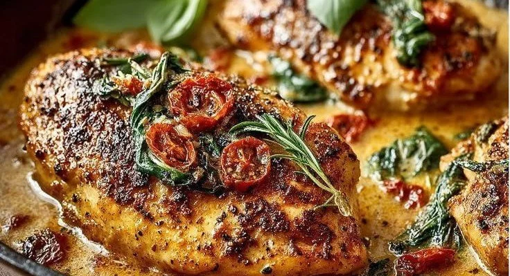 Delicious Marry Me Chicken served with creamy sauce and herbs