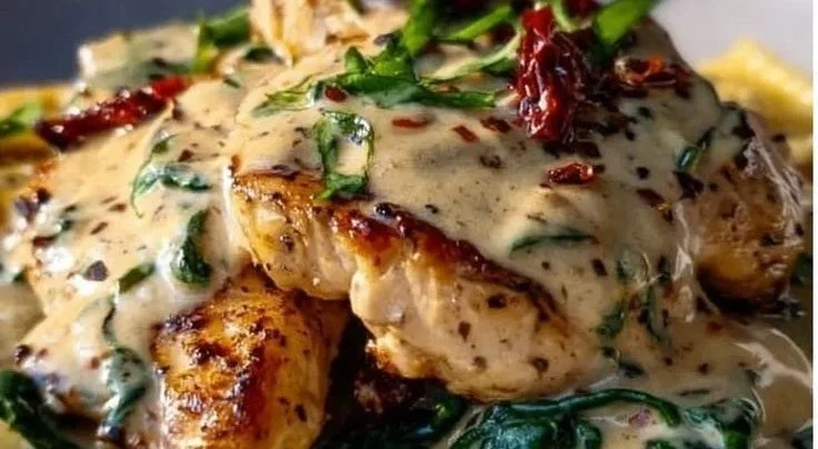 A delicious plate of Marry Me Chicken garnished with herbs and served with vegetables.