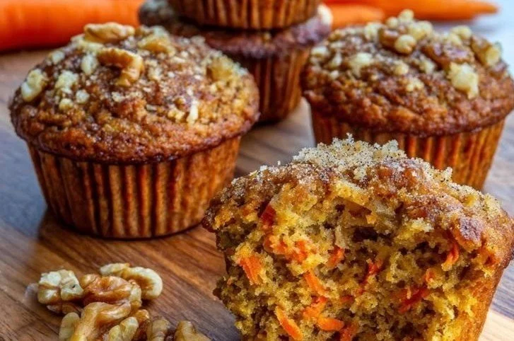 Moist high protein carrot cake muffins with fresh carrots and spices