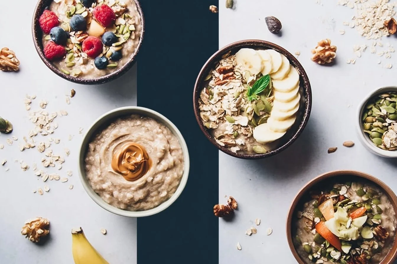 Quick and Easy High Protein Breakfast 4 Delicious quick and easy high protein breakfast options on a table