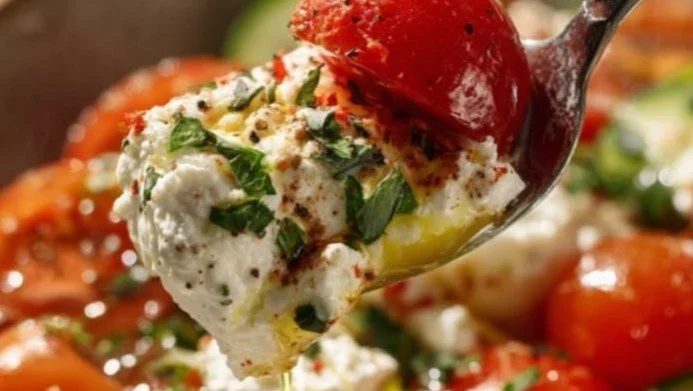 Savory Cottage Cheese Power Bowl topped with fresh vegetables and herbs