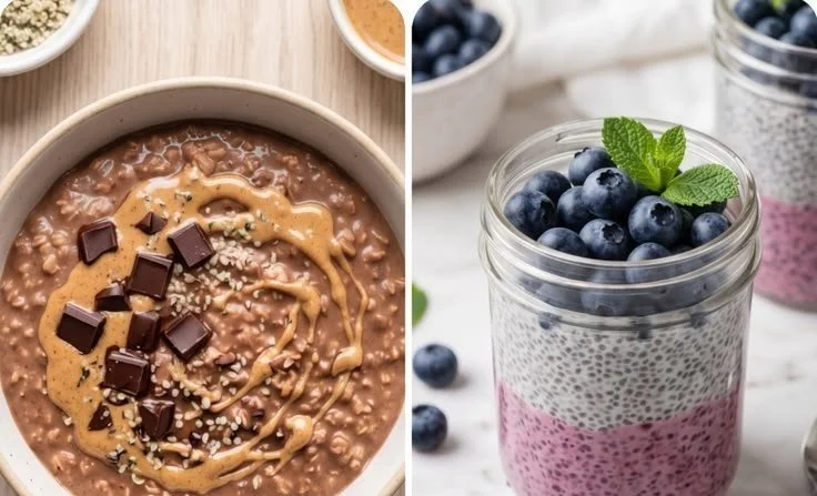 Delicious high-protein breakfast ideas featuring eggs, yogurt, and oatmeal.