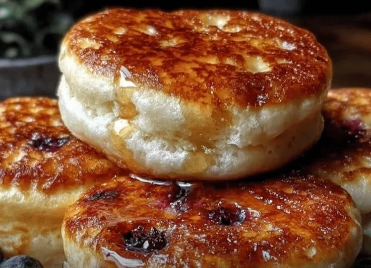High Protein Pancake Muffins 5 High protein pancake muffins fresh out of the oven on a wooden table